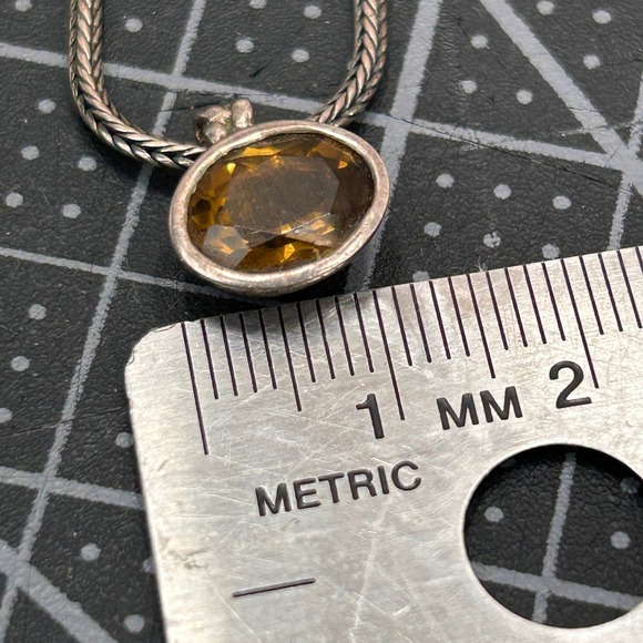 Pandora 925 ALE Sterling Silver Necklace Brown Gemstone Oval Pendant 17.5 inch - Picture 8 of 8